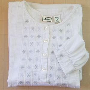 LL Bean Flannel Snowflake Embroidered Nightgown